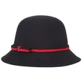 Elegante zwarte wollen cloche hoed voor dames met rood lint en strik-accent - Verstelbaar / Zwart