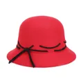 Elegant red wool cloche hat for women with a vintage dome shape and black ribbon detail - 57cm Adjustable / Red