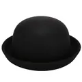 Classic black wool felt bowler hat for women with rounded crown and narrow brim - 57cm / Black