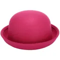 Fashionable rose pink wool felt bowler hat with a round crown and rolled brim design - 57cm / Rose Red