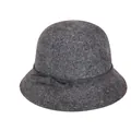 Elegant dark grey wool cloche hat for women featuring a delicate felt bow decoration - Mixed Dark Gray