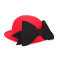 Chapeau équestre élégant en feutre de laine rouge pour femme avec grand nœud noir - Réglable / Rouge
