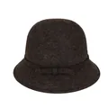 Dark brown wool cloche hat for women with a small bow accent and elegant rolled brim - Mixed Coffee