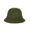 Classic dark green wool felt cloche hat for women featuring a vintage bow ribbon detail - Dark Green