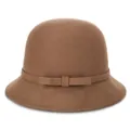 Classic dark brown wool felt cloche hat with ribbon bow decoration for women - Dark Khaki