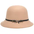 Cappello cloche in lana beige con nastro a pois e fiocco d'argento per signora - Regolabile / Cachi
