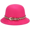 Elegante cappello Fedora in feltro di lana rosa con fascia intrecciata e fibbia d'oro - 57cm Regolabile / Rosso rosa