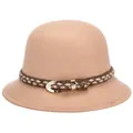 Elegant camel wool felt fedora hat featuring a stylish knit band and gold metal buckle - 57cm Adjustable / Khaki