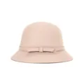 Elegant cloche hat for women in beige-pink wool felt with a matching bow decoration - Off-white II