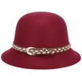 Elegante cappello cloche in lana bordeaux da donna con fascia intrecciata e fibbia oro - 57cm Regolabile / Borgogna