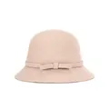 Elegant wool felt cloche hat in dusty rose with matching decorative ribbon bow - Off White