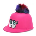 Cute pink felt hat with cat ears, colorful pompom and sequin eye embroidery for women - 5.7cm / Rose Red