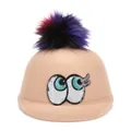 Elegante cappello in feltro di lana kaki con orecchie di gatto, pompon colorato e occhi di paillettes - 57cm / Cachi