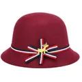 Chapeau en feutre de laine rouge foncé pour fille avec ruban tricolore et broche cerf - Cerf Rouge Vin (3213999081697) / Bordeaux
