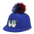Cappello in feltro blu reale con pompon colorato e ricamo occhi in paillettes - 57cm / Blu