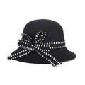 Elegante zwarte wollen cloche hoed voor dames met een stijlvolle strik en sierband - 57cm (Verstelbaar) / Zwart