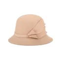 Elegant camel wool felt cloche hat for women featuring a stylish pleated ribbon bow detail - 57cm Adjustable / Khaki