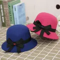 Elegant wool cloche hats in navy blue and rose red with stylish bow ribbon decorations - 57cm Adjustable / Deep Blue and Rose Red Random (Display Multi-color 2)