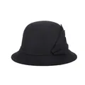 Elegant black wool felt cloche hat for women with a side decorative floral ribbon detail - 57cm Adjustable / Black