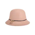 Elegant khaki wool cloche hat for women featuring a black cord and gold leaf pendants - 57cm Adjustable / Khaki
