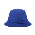 Elegant royal blue wool cloche hat for women featuring a stylish side bow decoration - 57cm Adjustable / Blue