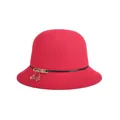 Women's dark red wool cloche hat with black band and gold leaf pendants - 57cm Adjustable / Red