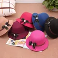 Women's wool felt cloche hats with lace bow and rhinestones in various colors - 57cm Adjustable / Mixed Colors Style