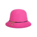 Elegant rose red wool felt fedora for women with black leather band and gold leaf charms - 57cm Adjustable / Rose Red