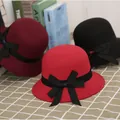 Women's wool felt cloche hats in red, burgundy, and black with decorative ribbon bows - 57cm Adjustable / Red Wine Red Black Mix (Display Multi-color 3)