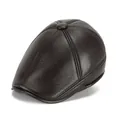 Men's dark brown leather flat cap with classic stitched panels and vintage texture - M(56-58cm) / Plush Coffee