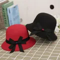 Elegant wool cloche hat for women in red and black with black ribbon and bow detail - 57cm Adjustable / Red and Black Mix (Display Multi-color 4)