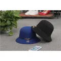 Elegant wool cloche hat in royal blue and black with gold leaf metallic pendant - 57cm Adjustable / Multi-color Display 4