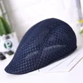 Men's navy blue mesh beret hat with breathable hollow design for summer outdoor casual wear - Blue