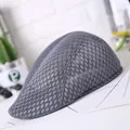 Breathable dark grey mesh flat cap for men with lightweight summer sun protection - Gray