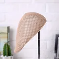Light brown mesh flat cap for summer with breathable fabric on a minimalist display stand - Khaki