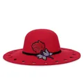 Red wool felt wide brim fedora with rose embroidery and heart-shaped cutouts - M (56-58cm) / Red