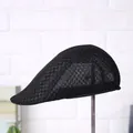 Classic black mesh flat cap for men, breathable summer ivy hat in lightweight polyester - Black