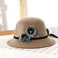 Women's camel faux fur bucket hat featuring a black ribbon and two pom-poms with crystals - M (56-58cm) / Khaki