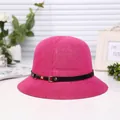 Eleganter rosafarbener Sonnenhut für Damen aus Stroh mit schwarzem Lederband-Zierrat - M(56-58cm) / Fuchsia