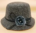 Elegant dark brown tweed cloche hat for women with pom-pom and rhinestone accent - M (56-58cm) / Khaki (Bow Style)