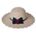 Elegant wide-brim wool fedora for women with wavy edge and red rose bow detail - M (56-58cm) / Khaki