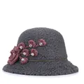 Sombrero de pescador gris oscuro en lana de cordero con flor tejida y pedrería - M(56-58cm) / Gris