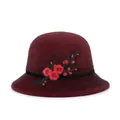 Elegant burgundy winter cloche hat with floral embroidery and warm faux mink fur texture - M / Plum Blossom Embroidery / Burgundy