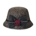 Elegant wool winter hat for elderly women with mesh bow and floral rhinestone accents - M (56-58cm) / Brown