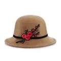 Winter faux mink fur dome hat with plum blossom embroidery and black ribbon trim - M / Plum Blossom Embroidery / Khaki