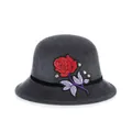 Elegant dark grey faux mink fur bucket hat with red rose embroidery and rhinestones - M (56-58cm) / Rose Embroidery With Rhinestone / Grey 2