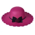 Rosaroter Wollhut mit breiter Krempe, Blütenrand und dekorativer Rosenschleife - M (56-58cm) / Fuchsia