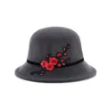Elegant dark grey faux mink bucket hat for women with red floral plum embroidery - M / Plum Blossom Embroidery / Gray