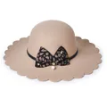 Eleganter Kamel-Wollfilzhut für Damen mit Wellenrand und Leoparden-Schleife - M (56-58cm) / Khaki