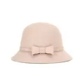 Detailed view of the wool felt bucket hat featuring a delicate bow tie and soft texture - Off White
